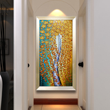 玄关装饰画走廊过道挂画客厅竖版壁画欧式有框画纯手绘油画发财树