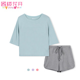 2016夏新韩国学生宽松纯棉短袖t恤短裤两件套装运动休闲可外穿女