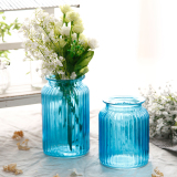 zakka田园清新简约创意蓝色插花瓶玻璃透明水培家居装饰花器摆件