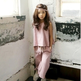韩版母女装套装夏装2016新款纯棉简洁时尚无袖背心阔腿裤亲子装