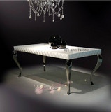 奢华白色钢琴烤漆不锈钢腿简约现代长方形家用餐厅6人时尚餐桌