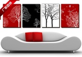 四联无框画挂钟静音 客厅沙发背景墙装饰卧室 红白黑抽象发财树