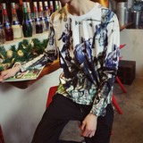 韩版潮流3D印花长袖T恤男装夏季个性修身体恤夏天嘻哈涂鸦上衣服