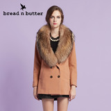 bread n butter面包黄油品牌女装毛领大V领双排扣毛呢大衣外套