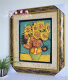 高档欧式浮雕画树脂画3D立体手绘油画玄关客厅装饰壁画梵高向日葵