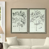 客厅装饰画黑白现代卧室餐厅美式乡村有框植物画两联简约树进口画