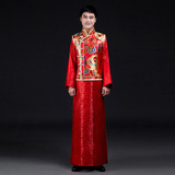 中式结婚喜服礼服唐装汉服 古装秀禾服 红色新郎龙凤褂刺绣男装