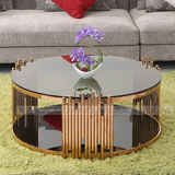 简约创意小户型茶几钢化玻璃现代美式乡村组合客厅不锈钢圆形桌子