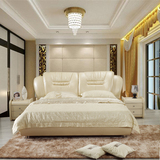 晚上明珠 欧式床皮床双人床真皮床 软床现代软包皮艺床1.8米婚床