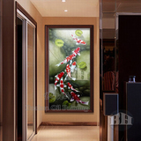 九鱼图油画客厅酒店沙发背景手绘玄关竖版装饰画走廊过道风景挂画