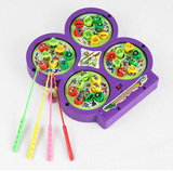 儿童塑料钓鱼玩具电动旋转磁性套装免包邮 亲子玩具礼物 4盘4杆