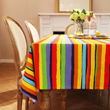 [吉屋]彩虹糖 美式复古条纹桌布 糖果色印花帆布餐桌布布艺定制