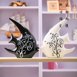 包邮 现代陶瓷家居工艺品创意摆件 燕子鱼 黑白对吻鱼 婚房