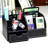 收纳盒 木制抽屉式商务办公文具手机整理储物盒创意高档皮质桌面