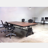 实木会议桌 古德美式简易长形铁艺会议桌  办公室实木做旧办公桌