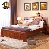 全实木床现代中式简约美国红橡木双人婚床1.8米高箱储物卧室家具
