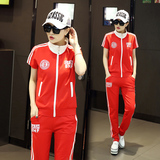 外贸原单2016夏新韩版宽松短袖修身XXXL棉女休闲卫衣运动两件套装