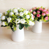 茶玫(3枝)+花瓶 套装 仿真花卉 工艺品 家居 摆设 整体花艺 餐桌