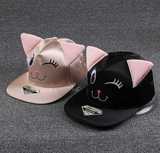帽子情侣猫咪耳朵可爱帽子 韩国平沿男女棒球帽 卡通图案嘻哈帽