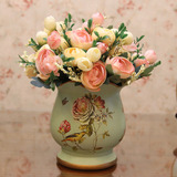 欧式花瓶 美式田园乡村餐桌茶几装饰花瓶 高档陶瓷花瓶花艺套装