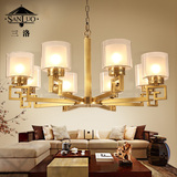 三洛 新中式铜灯吊灯 全铜简约现代中式灯 仿古古典客厅灯餐厅灯