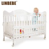 霖贝儿婴儿床实木白色欧式宝宝床可变书桌多功能儿童床bb床高品质