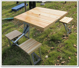 户外便携桌 加厚摆摊桌 实木连体折叠桌椅套装 野餐桌 展业桌