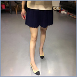 Rainbow韩国直送深蓝色百褶高品质加厚有型的雪纺松紧高腰裙裤