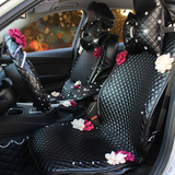新款四季通用女汽车坐垫时尚镶钻座垫卡通可爱全包皮革蔷薇坐垫套