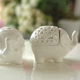 婚庆礼物 娄空香熏炉 欧式古典陶瓷烛台摆件小白象大象装饰品摆设