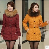2014正品新款女式韩版修身中长款羽绒服大码女装带帽棉衣