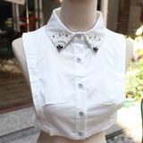 韩版秋季新款女衬衫装饰假领子棉质手工钉珠尖领白色领子毛衣配饰