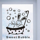 防水墙贴可爱卡通贴画洗澡的小兔子浴室卫生间创意厕所瓷砖玻璃贴