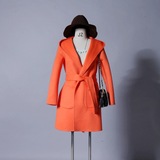 韩国进口女装正品连帽修身系腰带韩国进口面料双面手缝羊绒大衣