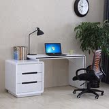 简约现代台式电脑桌书桌伸缩办公桌带抽屉白亮光烤漆书房家具