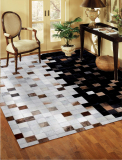 时尚奢华手工拼接牛皮黑白格子地毯设计师喜欢家用客厅沙发茶几毯