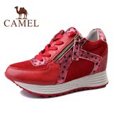 Camel/骆驼2016春秋季款女士鞋运动休闲鞋坡跟真皮系带内增高女鞋