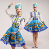 蒙古族舞蹈演出服2016新款少数民族服装蒙古袍成人舞台开场舞裙女