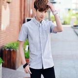 白色衬衫男夏季短袖纯棉青年大码学生休闲衬衣男修身韩版潮流衣服