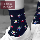 日系韩版国旗系列袜子男女全棉中筒袜个性文艺潮流小人图案短袜子