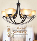 欧式6 8头仿古红铜铁艺艺术吊灯美式田园创意卧室客厅餐厅灯饰