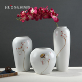现代新中式纯手绘荷花陶瓷花瓶三件套样板间家居饰品装饰瓷瓶摆件