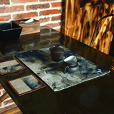 古典中式桌垫布艺餐垫 泼墨亚麻棉麻桌布 复古中国风禅意茶垫茶