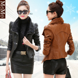皮衣女士短款冬装加棉加厚狐狸毛领韩版女装新款修身皮夹克潮外套