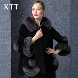xtt2015秋冬装新款韩版英伦百搭妈妈装狐狸毛领羊毛呢大衣外套女