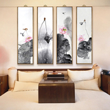 新中式花鸟黑白水墨荷花装饰画卧室床头挂画现代简约客厅玄关壁画