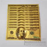 100美金美国钞票金箔彩色美金纸币纪念币外国钱币收藏工艺品