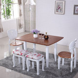 简约田园实木餐桌椅组合白色烤漆橡木折叠桌小户型原木色书桌包邮