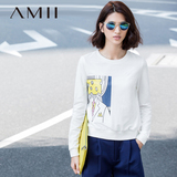 Amii2016春装新款 艾米女装印花休闲大码卫衣修身套头上衣