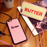 韩国代购苹果6plus粉色英文手机壳iphone6S保护壳外壳带挂脖绳子